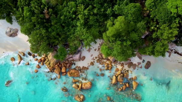 Anse Lazio Παραλία Praslin Νησί Σεϋχέλλες Μυστική Μικρή Παραλία Στον — Αρχείο Βίντεο