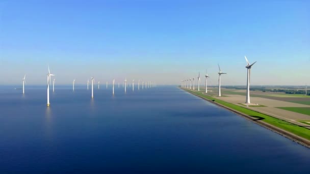 Зеленая Энергия Оффшорный Парк Ветряной Мельницы Облаками Голубым Небом Парк — стоковое видео