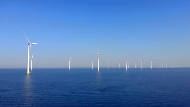 Windmill Park Sea Clouds Blue Sky Windmill Park Ocean Aerial — Stock Video