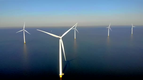 Windmill Park Oceánu Letecký Pohled Větrnou Turbínou Flevoland Nizozemsko Ijsselmeer — Stock video