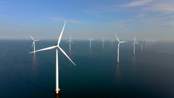 Offshore Windmolenpark Met Wolken Windmolenpark Oceaanlucht Met Windturbine Flevoland Nederland — Stockvideo