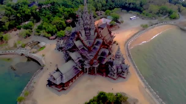 Pattaya Tailândia Templo Madeira Durante Pôr Sol Com Santuário Verdade — Vídeo de Stock