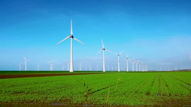 Windmolenpark Oceaanlucht Met Windturbine Windenergie Flevoland Nederland Ijsselmeer Groene Energie — Stockvideo