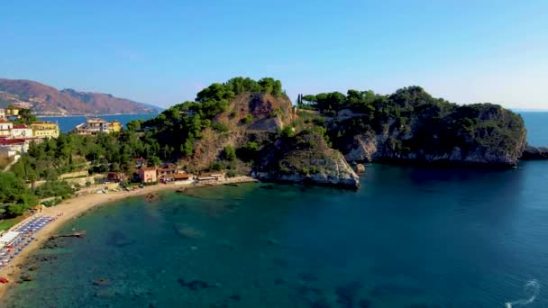 Vista Panorâmica Praia Isola Bella Taormina Sicília Itália Dia Ensolarado — Vídeo de Stock