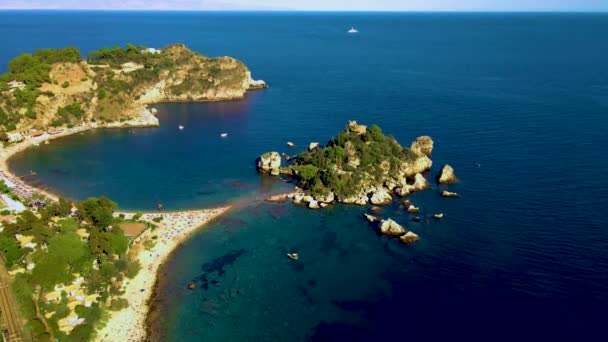 Vista Panorâmica Praia Isola Bella Taormina Sicília Itália Dia Ensolarado — Vídeo de Stock