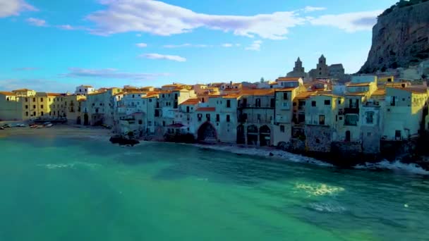 Cefalu Sicilië Zonsondergang Aan Het Strand Van Cefalu Sicilia Italië — Stockvideo