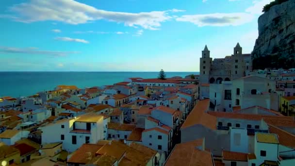 Cefalu Sycylia Zachód Słońca Plaży Cefalu Sicilia Włochy Jesienią — Wideo stockowe