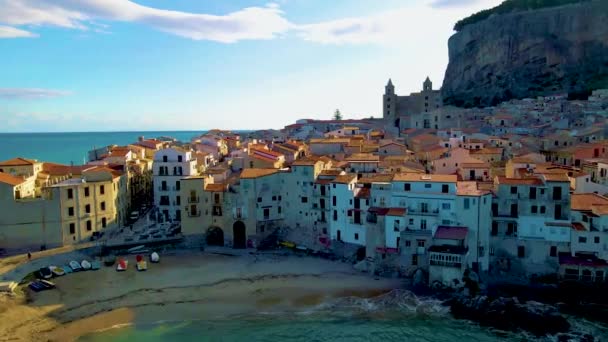 Сефалу Сицилія Захід Сонця Пляжі Сефалу Сицилія Італія Восени — стокове відео