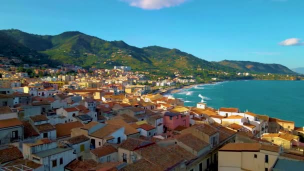 Cefalu Sicília Pôr Sol Praia Cefalu Sicilia Itália Durante Outono — Vídeo de Stock