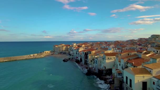 Cefalu Sicilië Zonsondergang Aan Het Strand Van Cefalu Sicilia Italië — Stockvideo