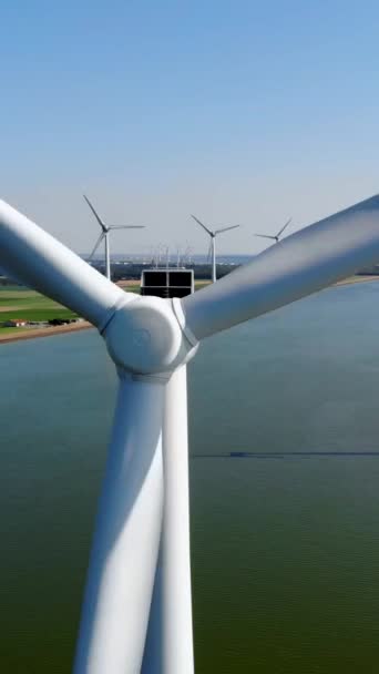 Offshore Windmill Park Blue Sky Sea Windmill Park Ocean Aerial — Stock Video