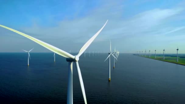 Turbinas Eólicas Mar Geram Energia Verde Holanda Vista Drone Parque — Vídeo de Stock