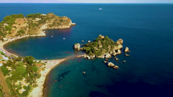 Drone Uitzicht Het Strand Van Isola Bella Taormina Sicilië Italië — Stockvideo