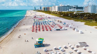 Miami Beach Florida, Miami plajı, Florida güney sahilinde İHA manzarası.