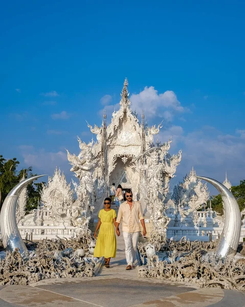 Gün Batımında Beyaz Tapınak Chiang Rai Wat Rong Khun Veya — Stok fotoğraf