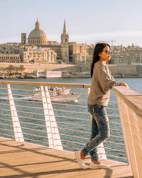 Valletta Malta Stad Skyline Kleurrijk Balkon Malta Valletta Stad Jonge — Stockfoto