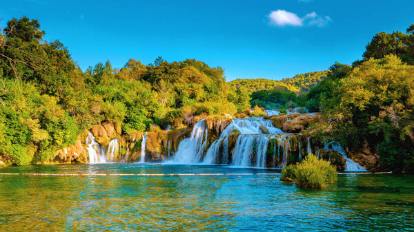 KRKA waterfalls Croatia, Krka national park Croatia on a bright summer evening.