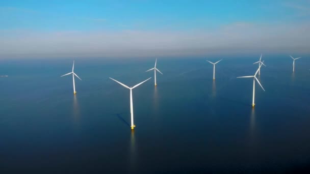 Rüzgâr Türbini Flevoland Hollanda Nın Okyanus Manzaralı Yel Değirmeni Parkı — Stok video