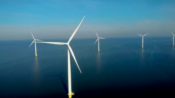 Drone View Windmill Park Ocean Aerial View Wind Turbine Flevoland — Video Stock