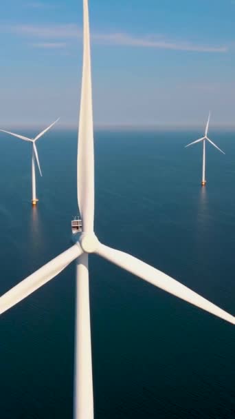 Drone View Wind Mill Turbines Sea Windmill Park Clouds Blue — Stock videók