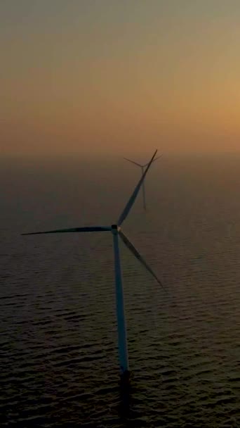 Drone View Windmill Turbines Sea Windmill Park Clouds Blue Sky — Stock videók