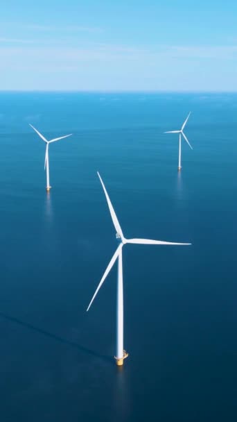 Windmolenpark Met Blauwe Lucht Windmolenpark Oceaanzicht Met Windturbine Flevoland Nederland — Stockvideo