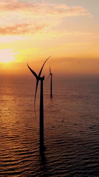 Вітряк Блакитним Небом Вітряним Парком Океані Вітрової Турбіни Flevoland Netherlands — стокове відео