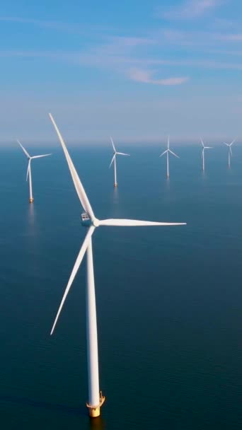 Drone View Wind Mill Turbines Sea Windmill Park Clouds Blue — Stock Video