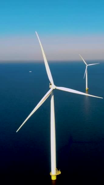 Drone View Wind Mill Turbines Windmill Park Clouds Blue Sky — 비디오