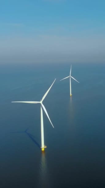 Drone View Wind Mill Turbines Windmill Park Clouds Blue Sky — Vídeo de stock