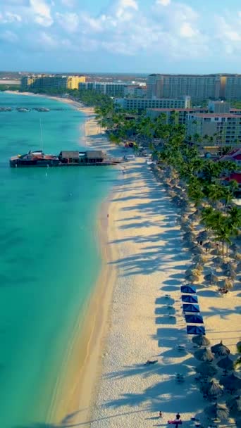 Palm Beach Aruba Caribe Playa Arena Blanca Larga Con Palmeras — Vídeo de stock