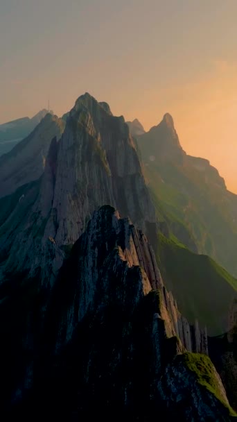 Západ Slunce Ebenalpách Hřeben Schafler Švýcarský Alpstein Appenzell Švýcarsko Strmý — Stock video