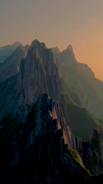 Sunset Ebenalp Schafler Mountain Ridge Swiss Alpstein Appenzell Switzerland Steep — 비디오