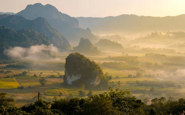 Sunrise Fog Mist Phu Langka Mountains Northern Thailand Mountain View — Stock Fotó