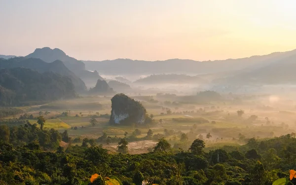 Beautiful Sunrise Fog Mist Phu Langka Mountains Northern Thailand Mountain — Photo