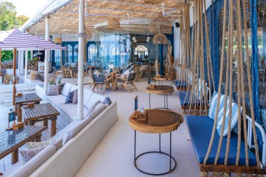 a beach cafe in Pattaya Thailand January 2022, drink at the beach in a cafe in Pattaya Thailand. Lunar Beach cafe restaurant