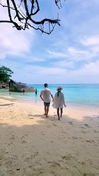 Couple White Men Asian Women Relaxing Beach Tropical Island Similan — Stock video