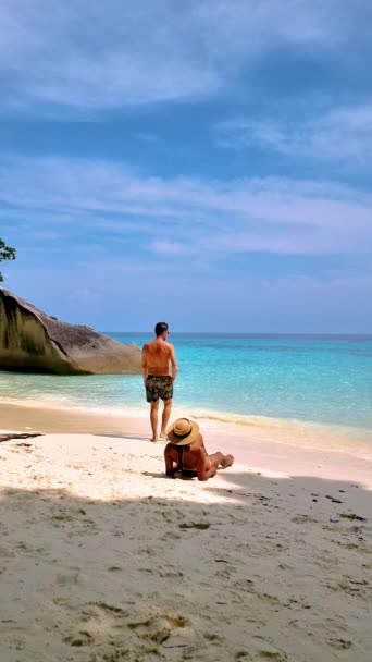 Couple Relaxing Beach Tropical Island Similan Southern Thailand — Stock video