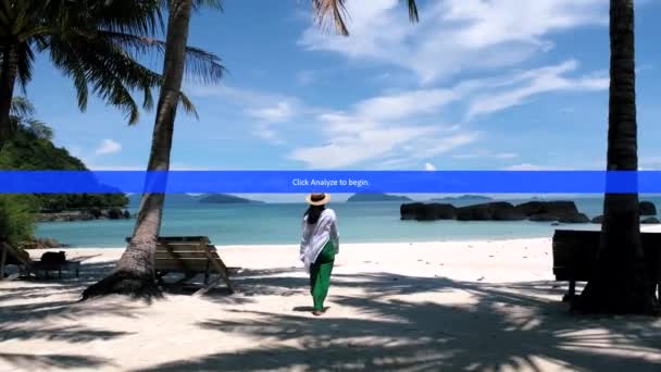 Asian Women Walking Tropical Beach Thailand Palm Trees Black Stones — 비디오