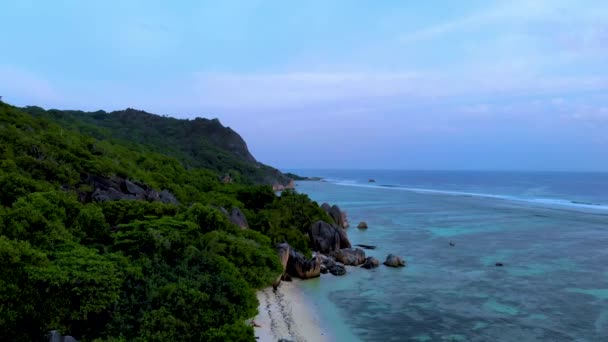 Anse Source Argent Beach Digue Island Seychelles Aerial View Tropical — Stock Video
