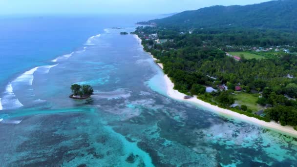 Coral Reef Anse Source Argent Beach Digue Island Seychelles Aerial — Stockvideo