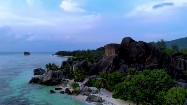 Anse Source Argent Beach Digue Island Seychelles Aerial View Tropical — Vídeo de Stock
