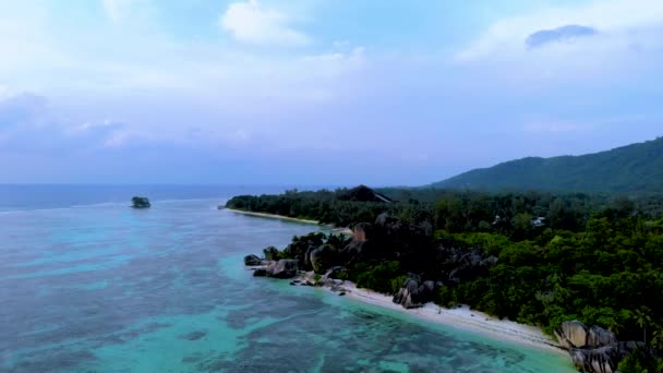 Anse Source Argent Beach Digue Island Σεϋχέλλες Εναέρια Θέα Στην — Αρχείο Βίντεο