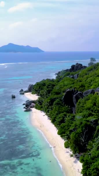 Anse Source Argent Beach Digue Island Seychelles Aerial View Tropical — Video