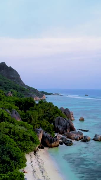 Anse Source Argent Beach Digue Island Seychelles Aerial View Tropical — Wideo stockowe