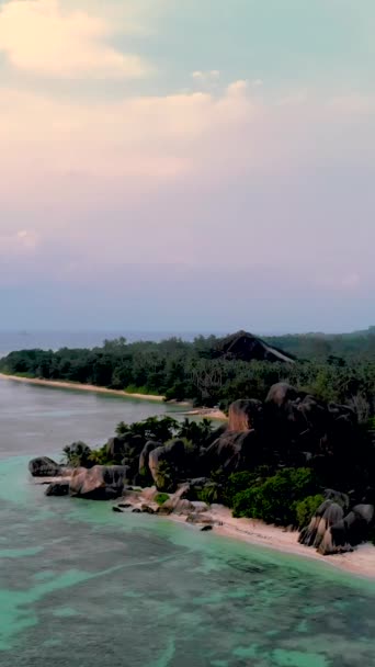 Anse Source Argent Beach Digue Islandセイシェルの熱帯ビーチの空の景色セイシェル — ストック動画