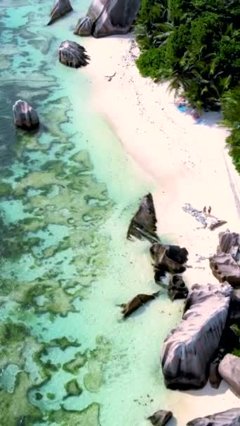 Coral Reef Anse Source Argent Beach Digue Island Seychelles Aerial — Stok video