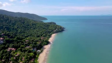 Aerial view from a drone at a tropical beach in Koh Lanta Thailand.