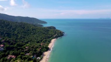 Aerial view from a drone at a tropical beach in Koh Lanta Thailand.