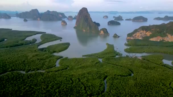 Drone Aerial View Sametnangshe Phangnga Thailand Phangnga Bay Thailand Sunrise — Vídeo de stock